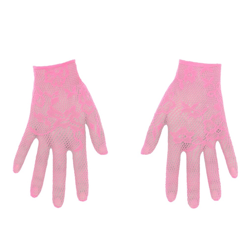 SKIMS Knit Lace Pink gloves EUC fishnet barbie sz M